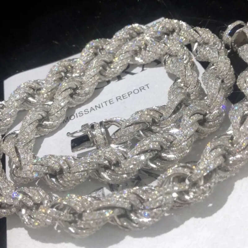 Chains 12mm 18-24inch Sterling Sier Passed Test Moissanite Rope Chain Necklace for Women/Men Nice Gift