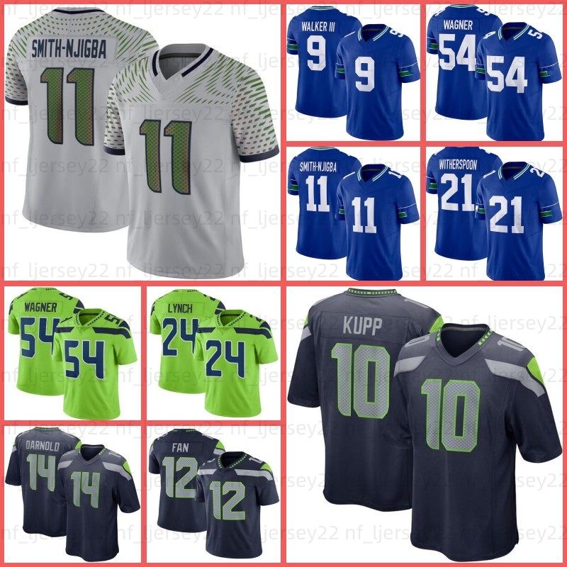Jaxon Smith-Njigba 14 Sam Darnold 6 Jalen Milroe Football Jersey Cooper Kupp Grey Zabel Devon Witherspoon Tariq Woolen Kenneth Walker III Marshawn Lynch Bobby Wagner