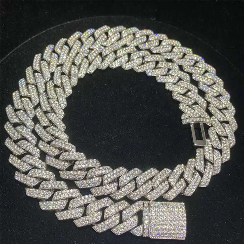 Custom Stock Iced Out Vvs Moissanite Bracelet Sier Bg Cz Dia Cuban k Chain Hip Hop Men Jewelry Necklace