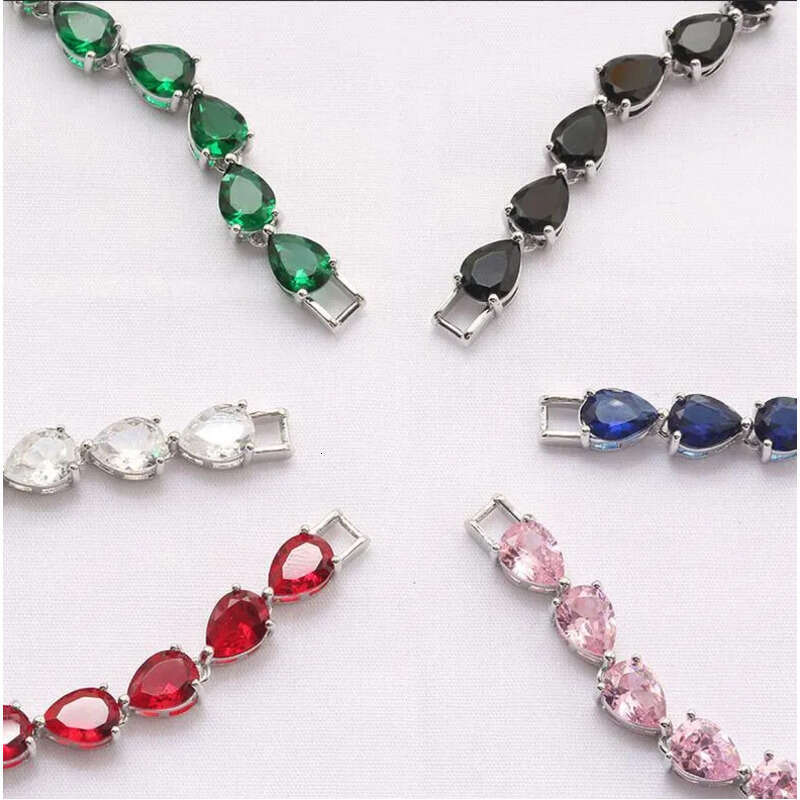 2020 Classical Fashion Jewelry Sterling Sier&rRose Gold Water Drop Pear Cut Colorful CZ Dia Women Wedding Bracelet For Lover Gift