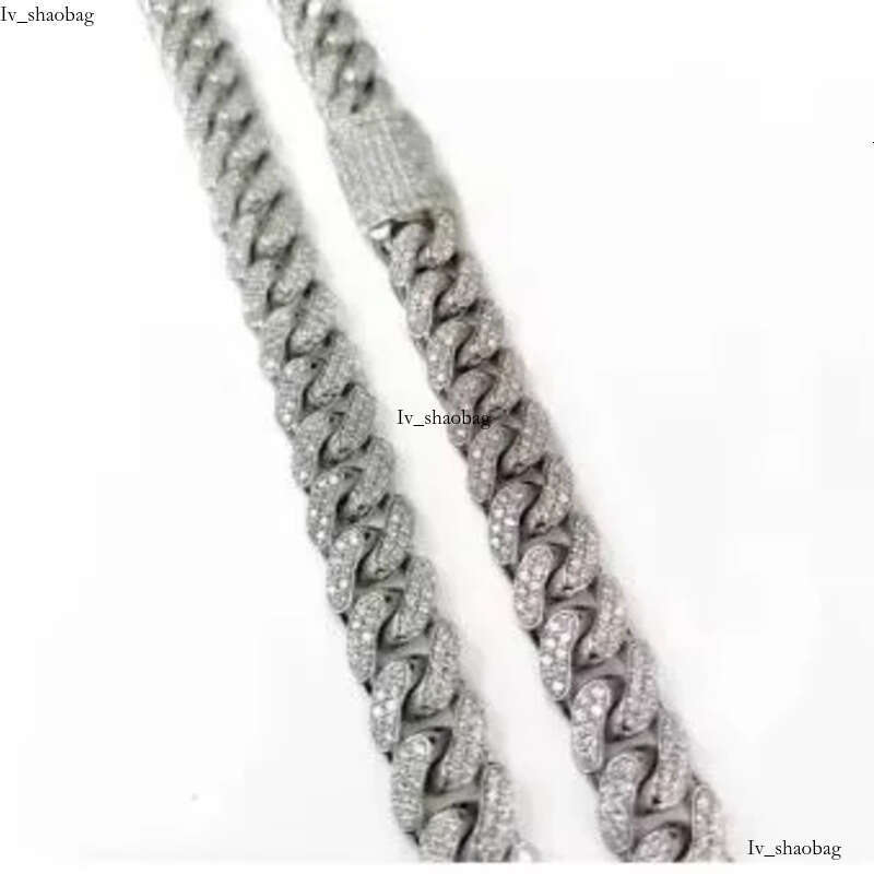 12MM Solid Sier Hip Hop Cuban Link Chain Gold Plated with Studded VVS1 Moissanite Dia Passes Tester 16-30 Inches
