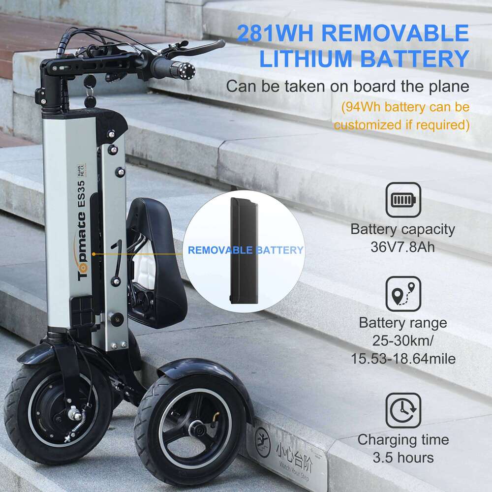 TpMate ES Lightweight Foldable Electric Scooter wheel Mobility Trike for Adults with Removable Battery Mph
