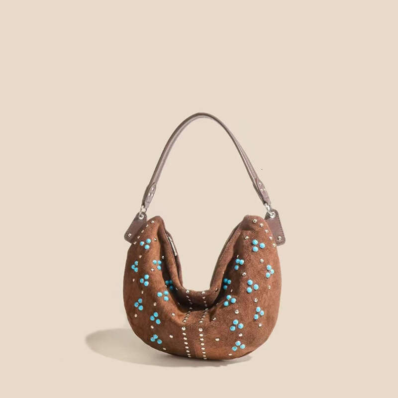 designer bag Luxury bag Niche Genuine Leather Rivet Underarm New Super Popular Saddle Single Shoulder Crossbody Crescent Bag for Women