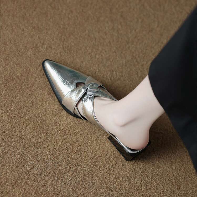 Stunning Designer Shoe French Style silver Low heel Closed Mules for Women 2025 New Comfortable Pointed Toe Sandals