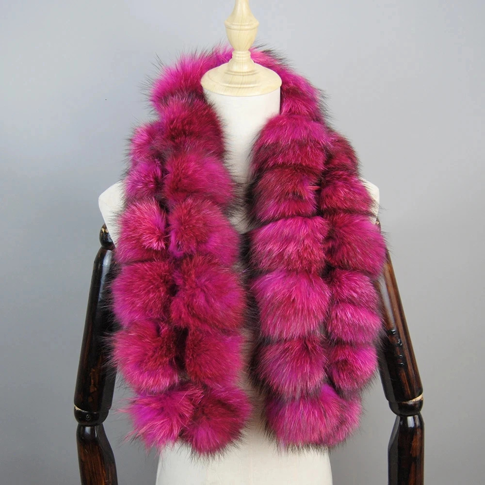 Style Fashion Women Real Raccoon Fur Scarves Pompom Lady Winter Warm Natural Fox Fur Scarf Fluffy Genuine Fur Muffler 250930