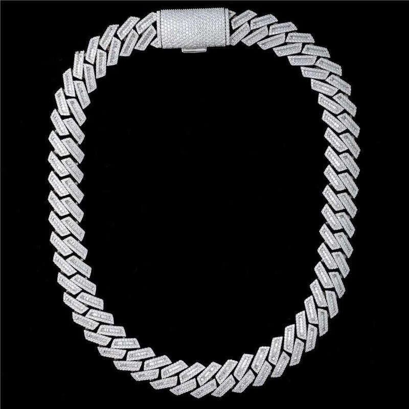 18mm Moissanite Iced Out Dia Gold Chain Necklace Real 14k White Miami Cuban