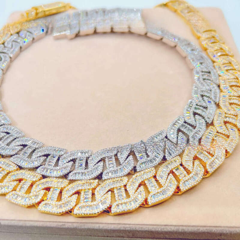 Bling Fine Hip Hop Jewelry Baguette Dia Men Necklace Sterling Sier Fully VVS Moissanite Cuban Link Chain