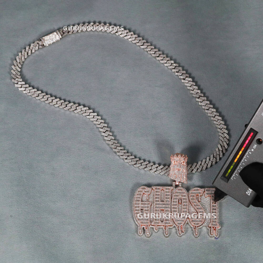 Chain with Pendants Jewelry Collection for Men Crafted in Lab Grown Round Brilliant and baguette Diamond in 14 Kt Rose Gold