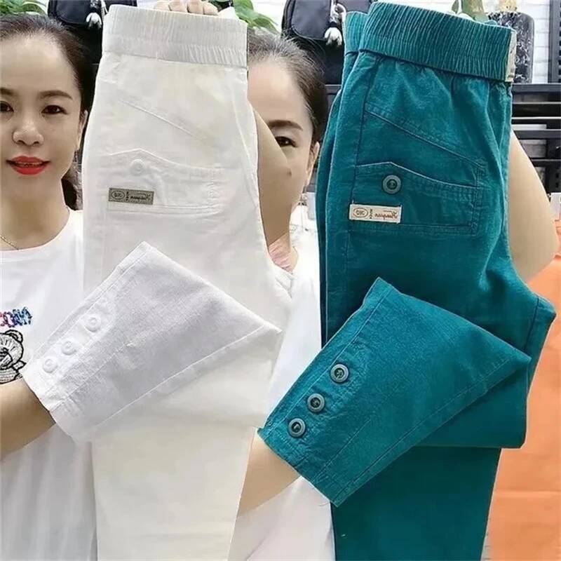 New 2025 Fashion Korean Women's Spring Summer Casual Slim Elastic Waist Pants Female Harun pants Ladies Trousers dongdumaoyi
