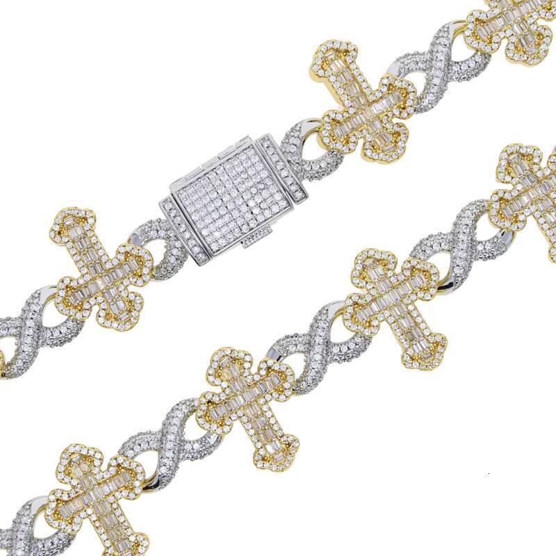 Customized three-tone 925 silver hip-hop jewelry; ice cube shiny 5A moissanite cross pendant X-shaped Cuban chain, suitable for all