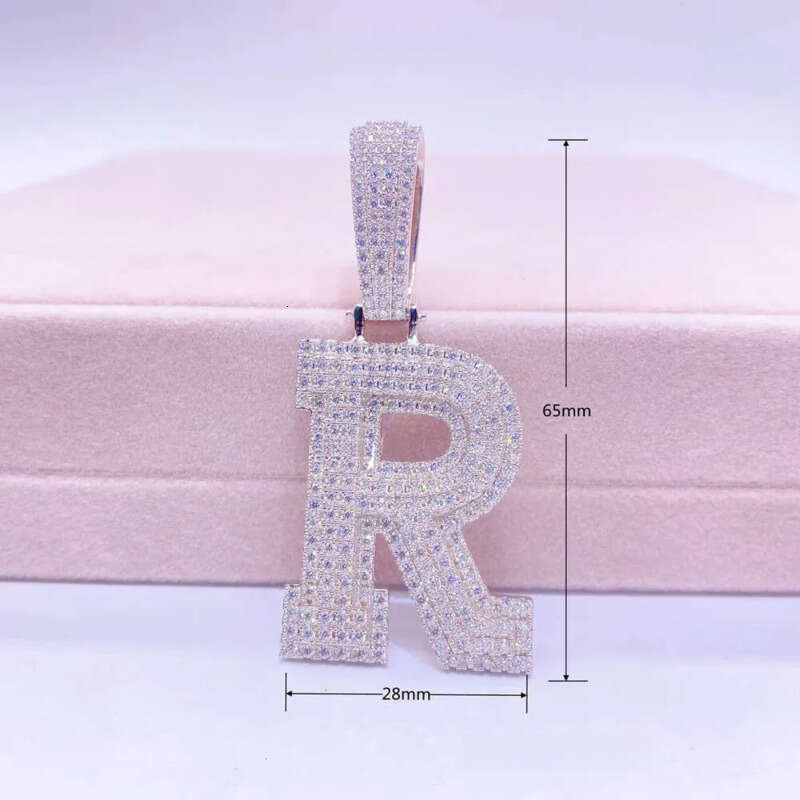 Hip Hop Sier Jewelry Vvs1 Moissanite Dia Custom Name Stone Initial Letter Pendant Necklace