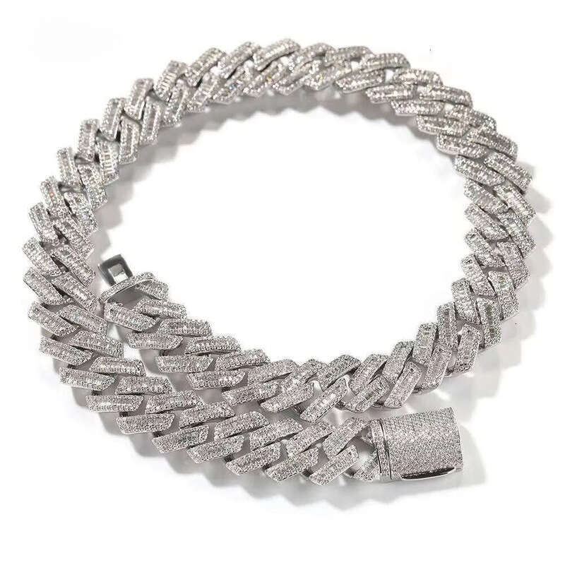 DHCollections 18mm Baguette Cuban Necklace Iced Out Hip Hop Jewelry for Men Women in Gold and Sier with Multiple Length Options
