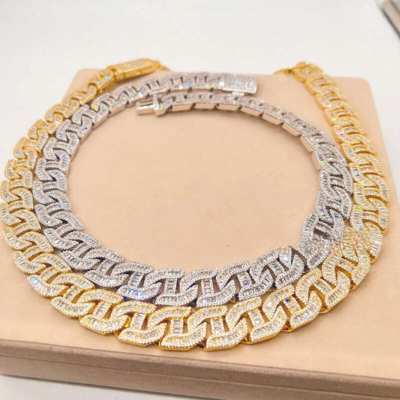 Bling Fine Hip Hop Jewelry Baguette Dia Men Necklace Sterling Sier Fully VVS Moissanite Cuban Link Chain