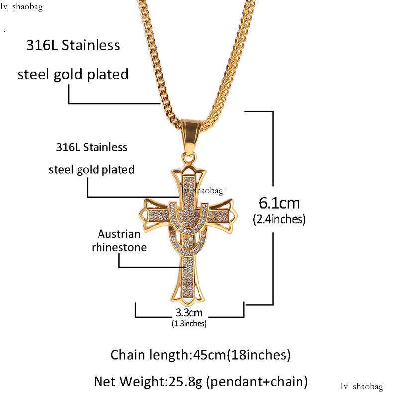 Shining Cross Pendants Necklace Stainless Steel Real Gold Plated Men Gift Religious Jewelry