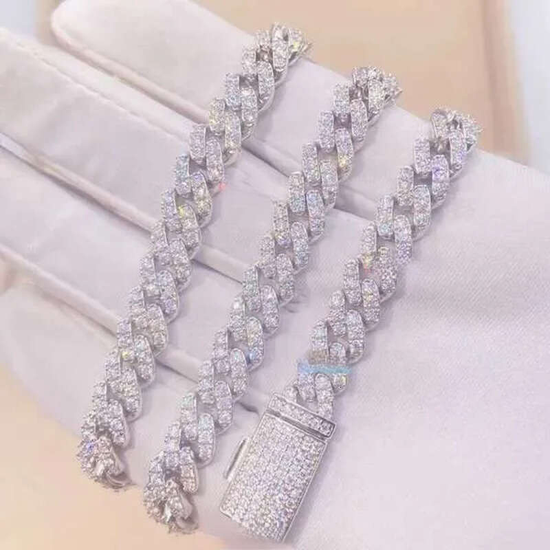 Pass Dia Tester Gra Certificates 6mm 8mm Width One Row Sterg Sier Vvs Moissanite Cuban k Chain Necklace