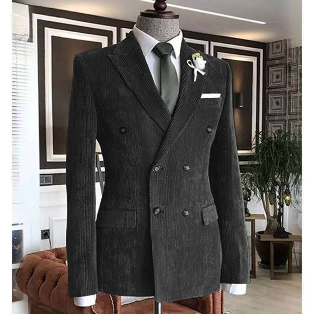 Men's Corduroy Double Breasted Suit Collar Casual Fashion Work Wear Blazers Formal Jackets Man Jacket