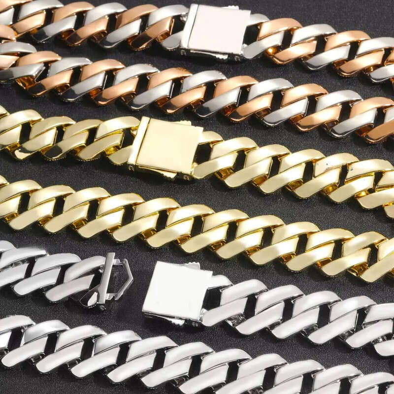 BES 22mm Iced Out 4 Rows CZ Dia Cuban Link Chain Gold Plated Fashion Hip Hop Jewelry Bracelet Necklace for Men