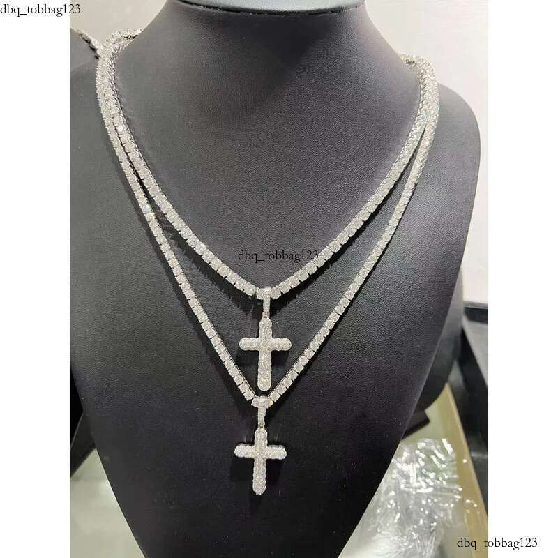 wholesale VVS Moissanite Dia Tennis with cross Necklace sier Plated Jewelry Chain