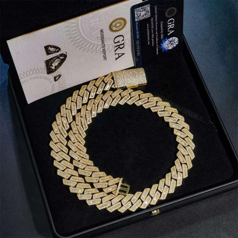 15mm 18mm Hip Hop Fine Jewelry Baguette Dia Men Necklace Sterling Sier Fully VVS Moissanite Cuban Link Chain