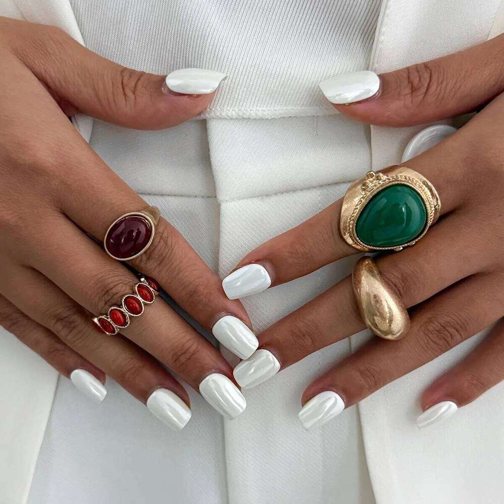 8Pcs/Set Vintage Brown Stone Open for Women Geometric Irregular Texture Index Finger Rings Set Simple Jewelry Accessories