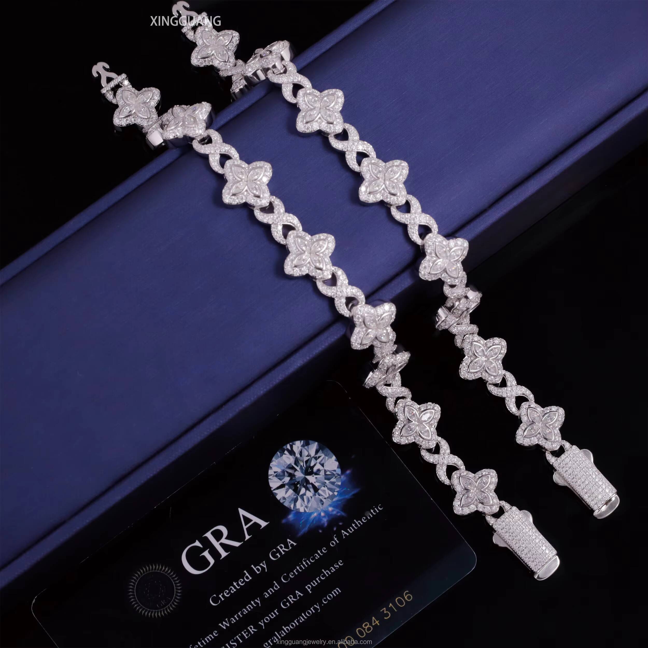 Yy Popular Four Leaf Clover Design Iced Vvs Moissanite Infinity Cuban Link Bracelet for MenWomen Hip Hop Jewelry