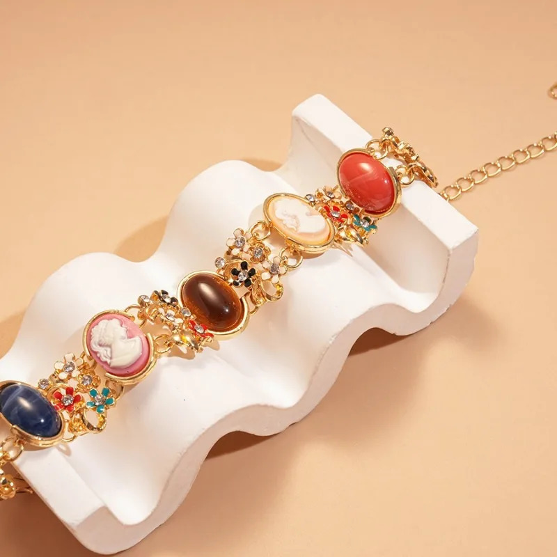 Elegant Color Flower Brick and Stone Plated Stainless Steel Irregular Resin Pearl Bracelet For Womens Jew 250930