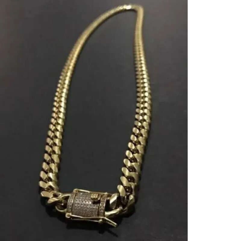 Mens Gold Tone 316L Stainless Steel Necklace Curb Cuban k Chain with Dias Clasp Lock 8mm/10mm/12mm/14mm/16mm/18m
