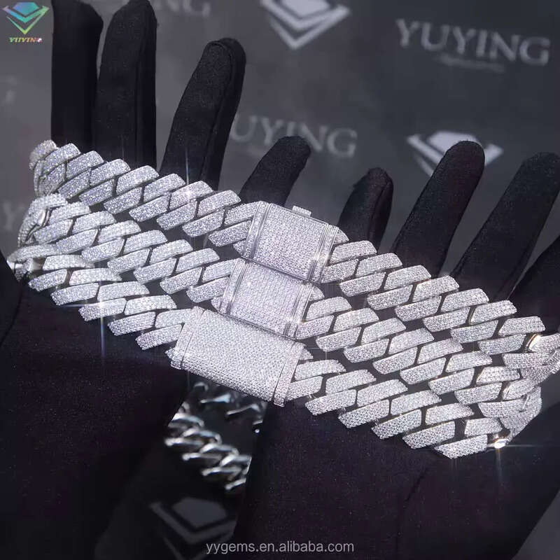 designer chain necklace hip hop jewelry 15mm wide 2rows link chains vvs moissanite white gold plated sterling sier cuban bracelets