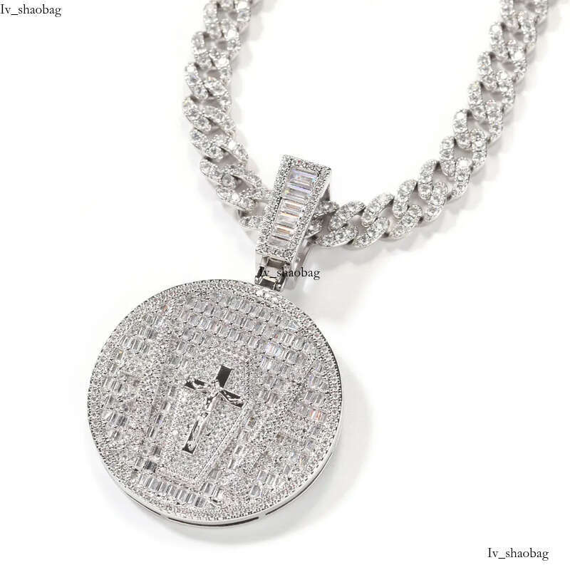 Hip Hop Jesus Cross Pattern Pendants Necklace TopBling White 5A Zircon Religious Jewelry
