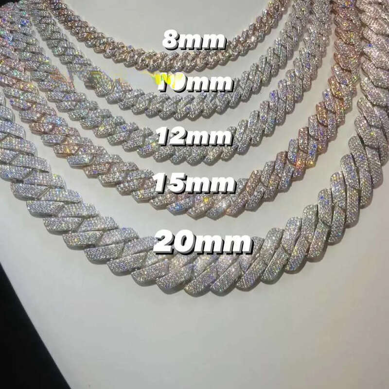 Custom Pass Test Vvs Moissanite Dia Cuban Link Chain 10mm 12mm 15mm 18mm 20mm Hip Hop Necklace Men Jewelry