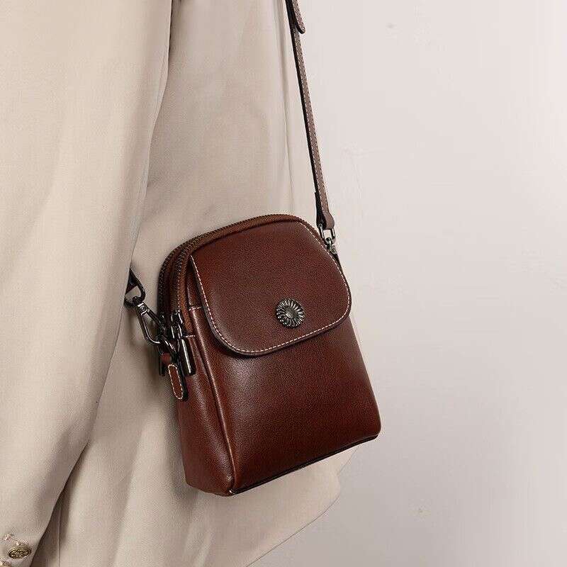 Genuine Leather Small 2025 New Crossbody For Women Versatile Vertical Multi-Layer Shoulder Fashionable High-End Phone Bag Trendy