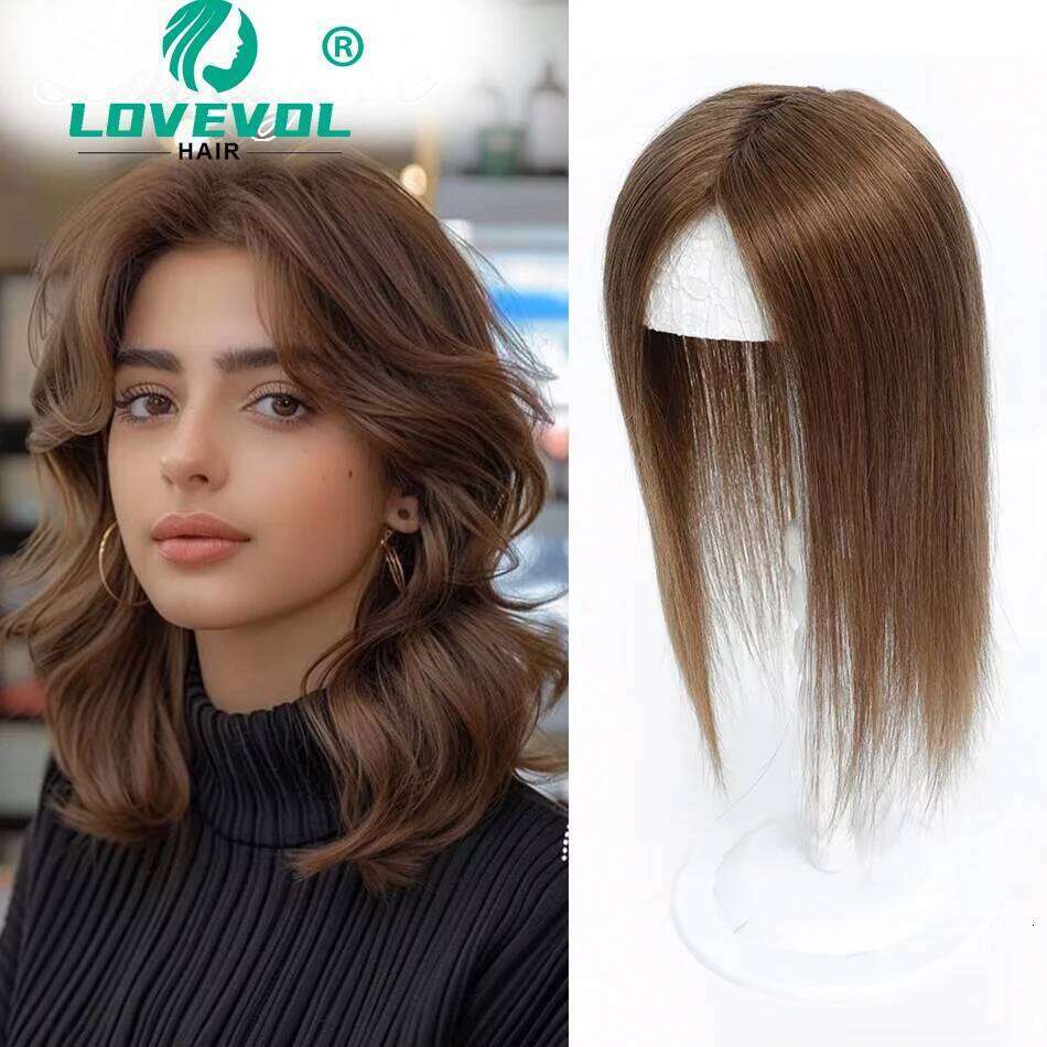 10" --14" 12*13CM Toppers Straight Middle Brown Hairpiece With Bangs 100% Brazilian Human Hair Topper for Women