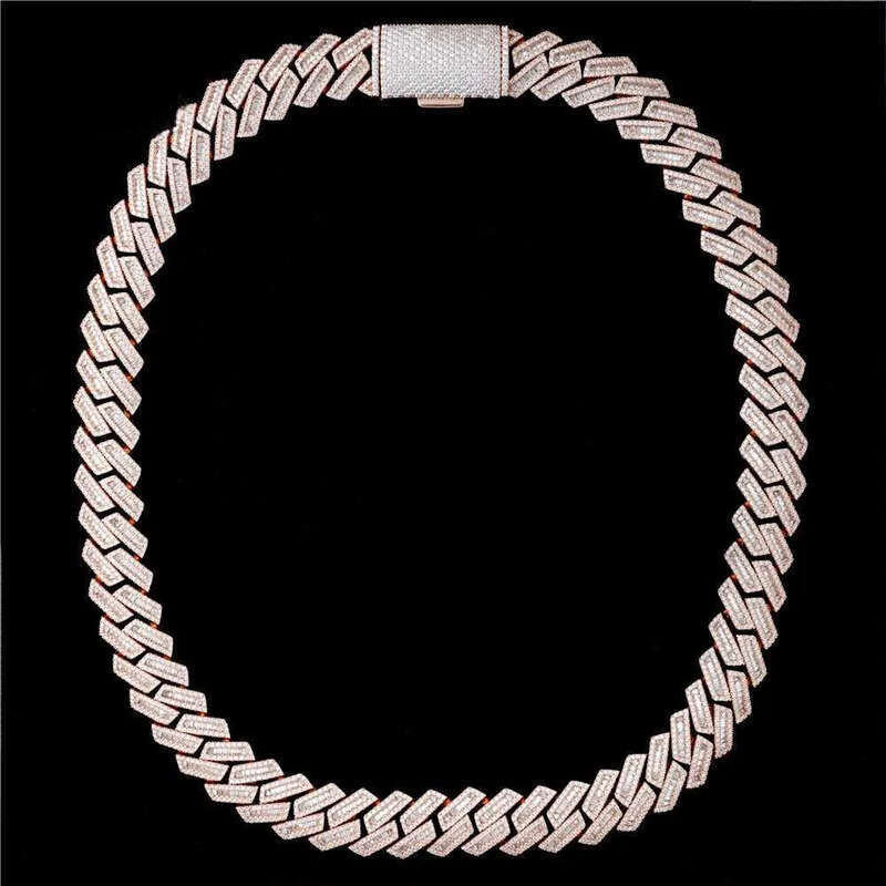 18mm Moissanite Iced Out Dia Gold Chain Necklace Real 14k White Miami Cuban