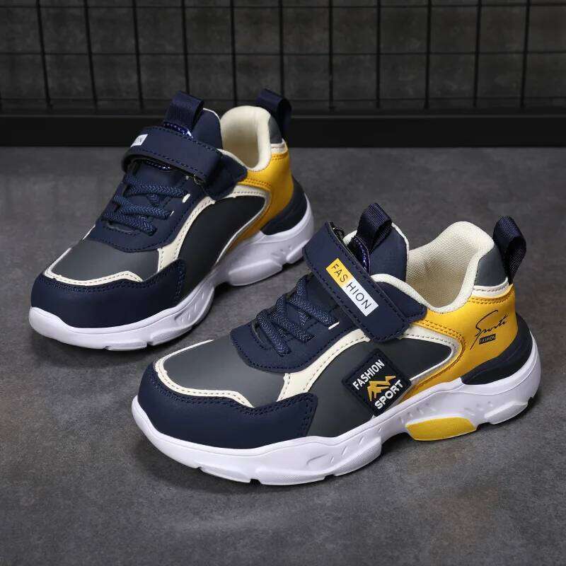 Autumn Winter Children's Shoes, Boys' Sneakers, Leather Surface, Breathable, Non-Slip, Versatile Sports Shoes for Middle-Aged Older Children
