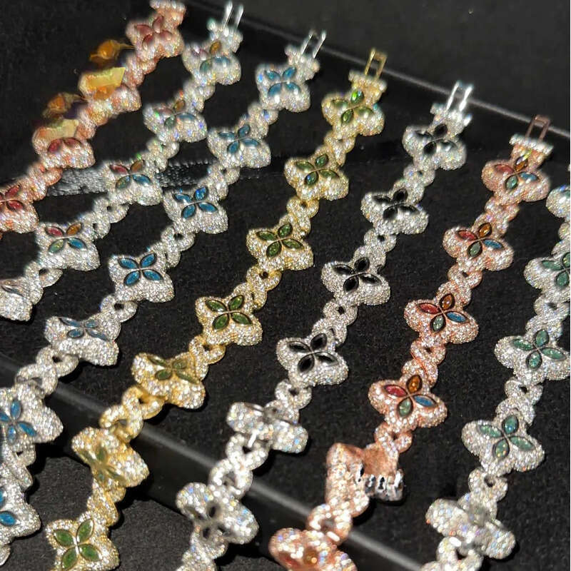 New 15mm Marquise Flower Design Hip hop Jewelry Iced out Unisex Cuban Link Chain Sier Moissanite Bracelet