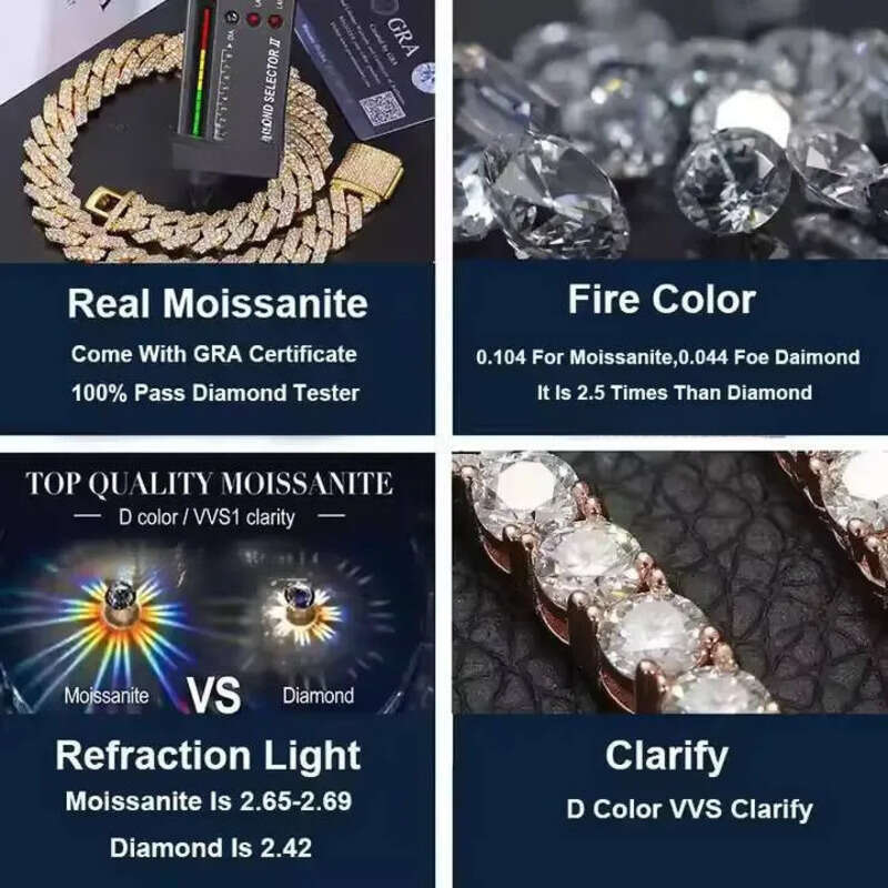 Wholesale 8mm 10mm 12mm Necklace Men Hip Hop Two Row Vvs Dia Sier Moissanite Cuban Link Chain