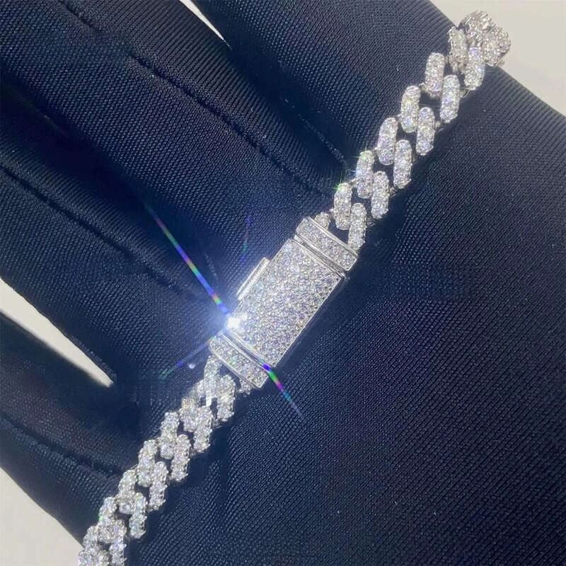Pass Dia Tester Gra Certificates 6mm 8mm Width One Row Sterg Sier Vvs Moissanite Cuban k Chain Necklace