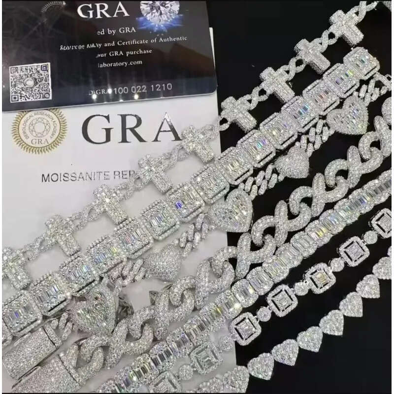 Wholesale price lab dia sier vvs moissanite iced out hip hop jewelry necklace k chain tennis cuban bracelet m