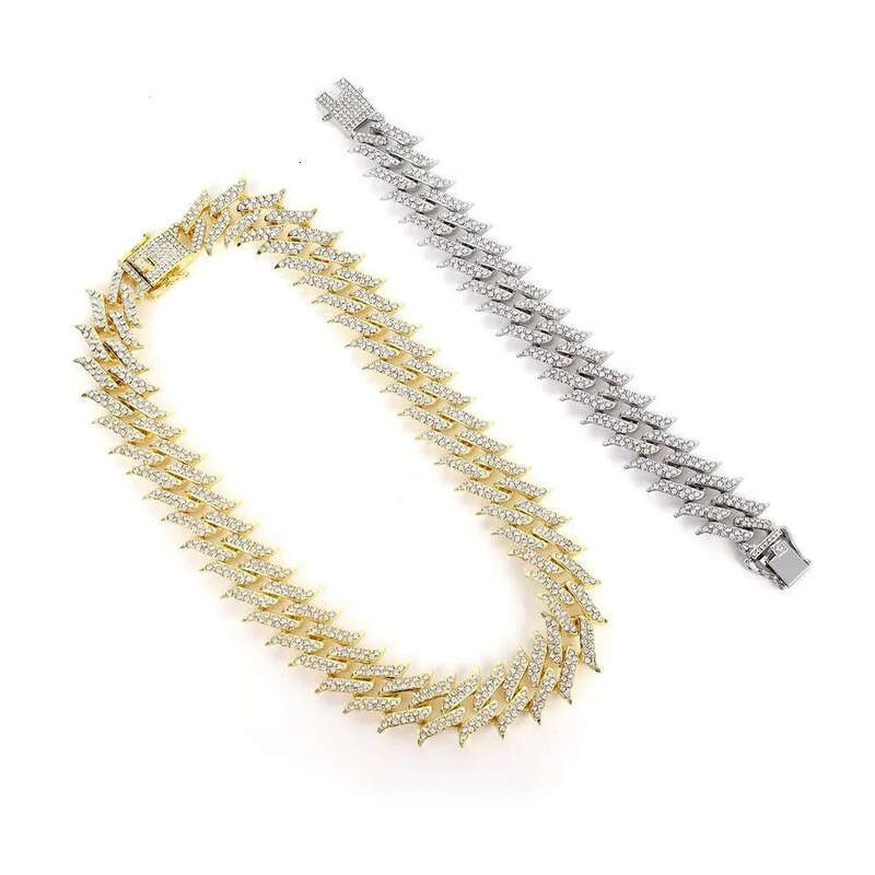 DHCollections Iced Out Cuban Link Chain Necklace for Men Women Spike Design Bling Rhinestone Hip Hop Choker Gold & Sier Plated Statement Jewellery