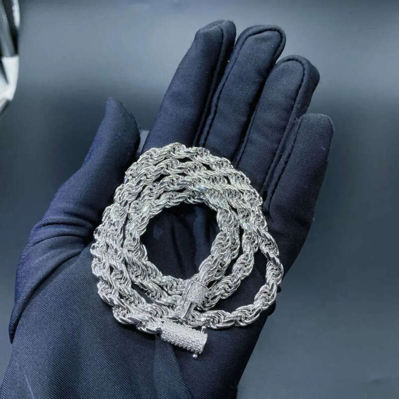 Pass Dia Tester 8mm Full VVS Moissanite Iced Out Rope Chain Sterg Sier Men Hip Hop Jewelry Twisted Necklace
