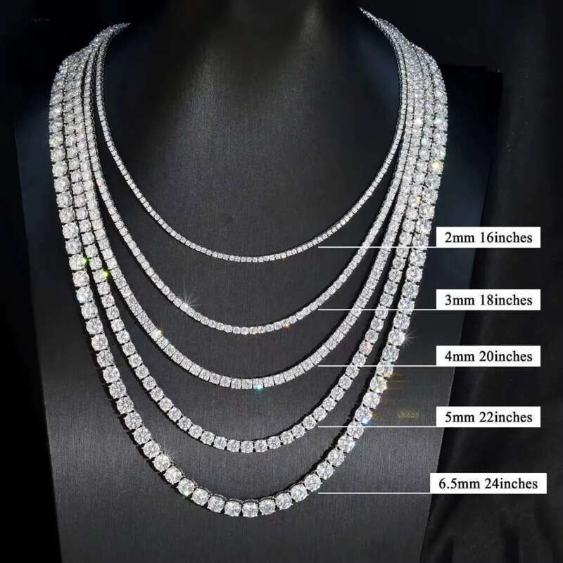 Iced Out Necklace Link Sier 3MM 4MM 5MM VVS Moissanite Tennis Chain for Party Gift