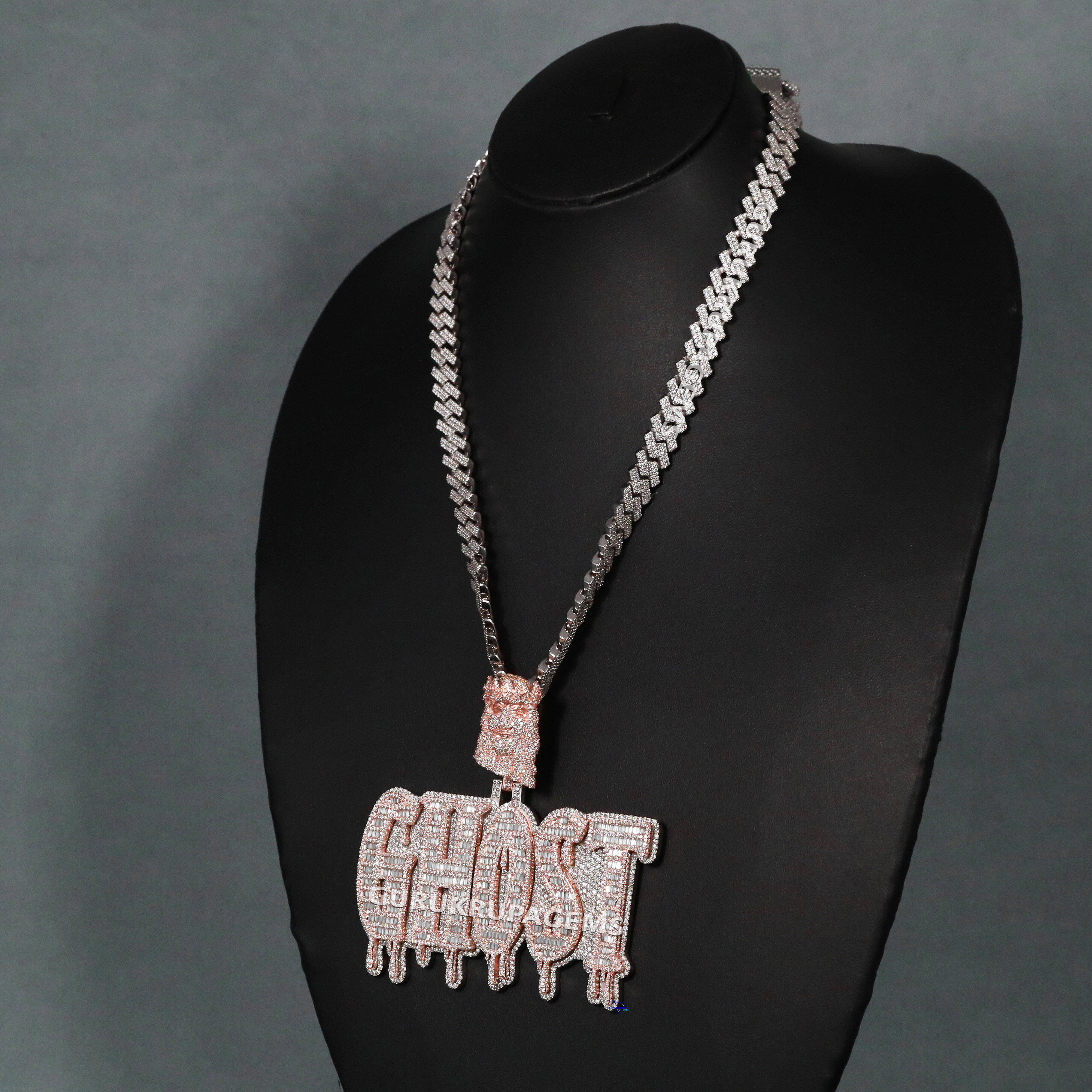 Chain with Pendants Jewelry Collection for Men Crafted in Lab Grown Round Brilliant and baguette Diamond in 14 Kt Rose Gold