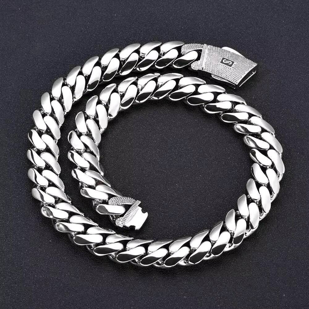 2026 High Quality 925 Silver Monaco Chain Cuban Link Necklace with 14K Iced VVS Moissanite Clasp Smooth Cuban Chain Bracejewelry