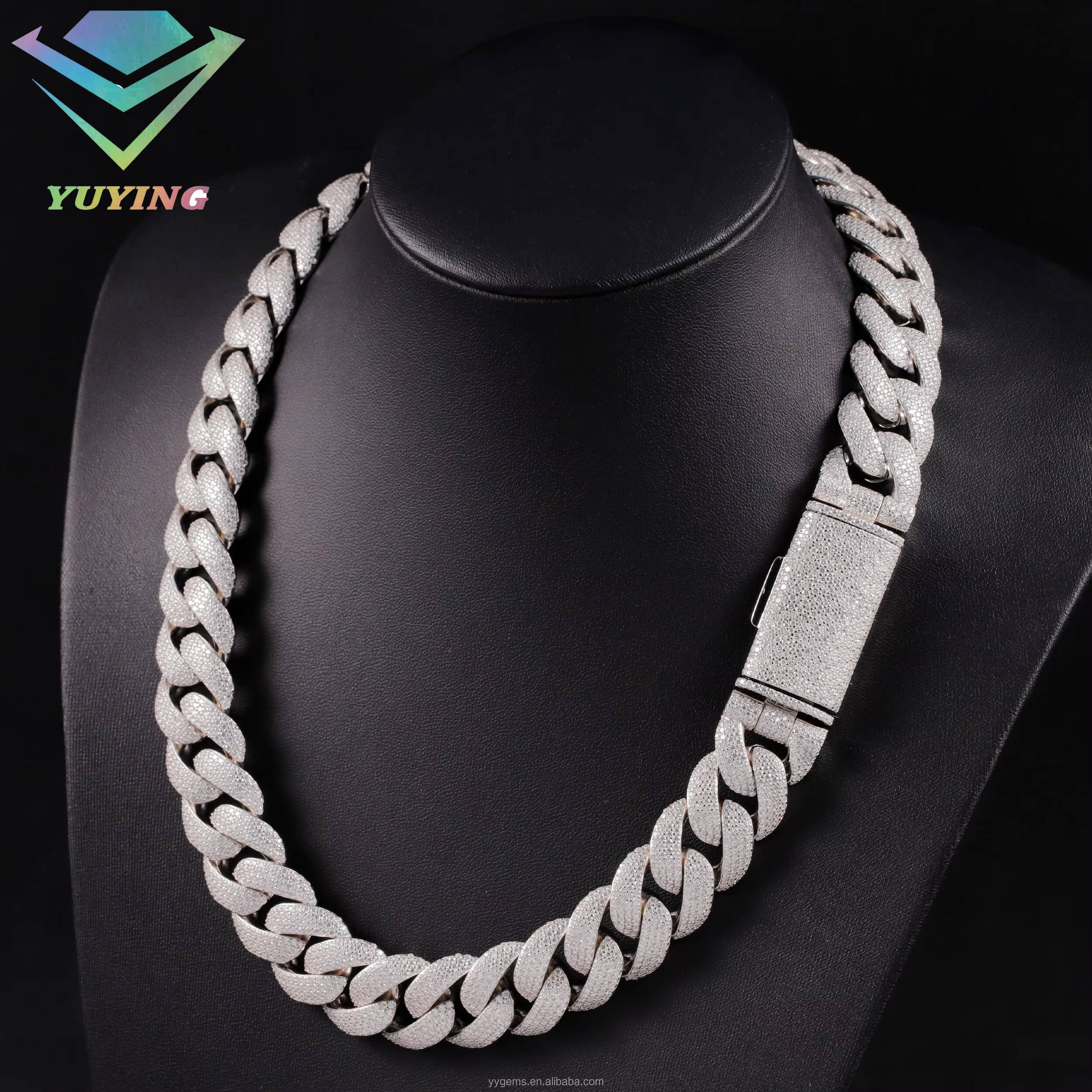 Heavy Silver Cuban Link Chain Iced Out 56 Rows VVS Moissanite Diamond Necklace for Mens Hiphop Jewelry