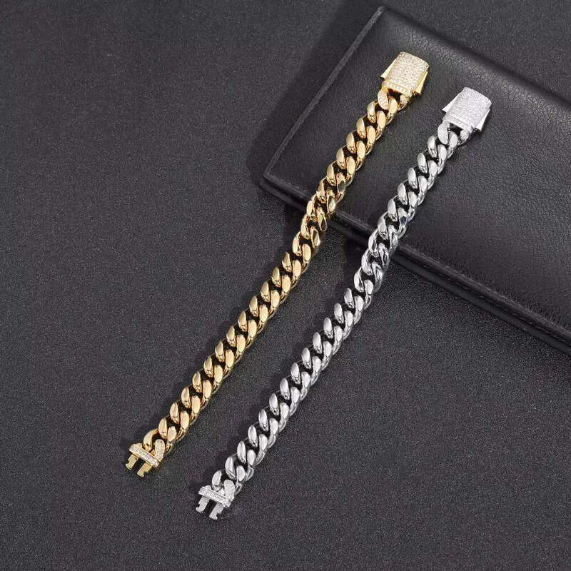 DHCollections 12mm Hip Hope Jewelry Brass Inlaid Ice Out Zircon Cuban Chain Bracelet