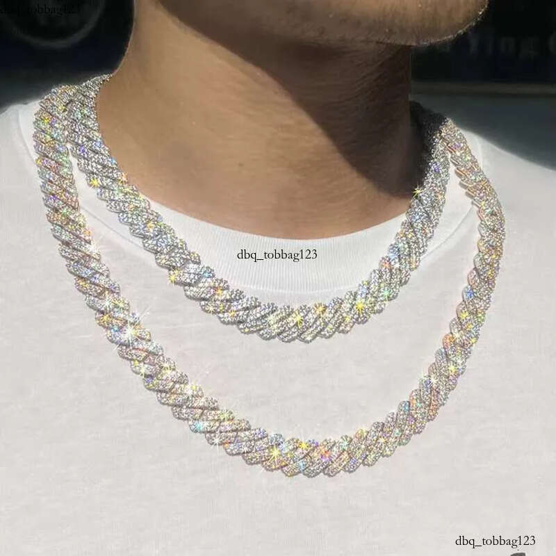 Yu Ying Pass Dia Test 12mm Wide 2Rows Cuban Link Sier Hip Hop VVS Moissanite Chain Mens Jewelry