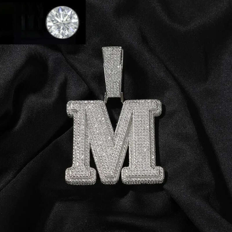 A-Z Sterg Sier Shiny VVS Moissanite Letter Pendant with 3mm 24inch Rope Chain Jewelry for Men Women Nice Gift