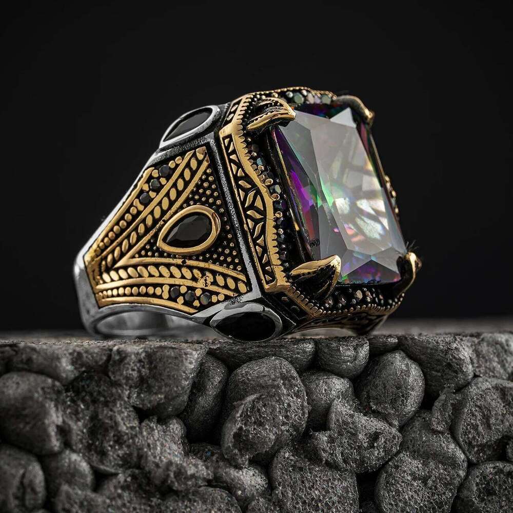 2023 New Copper Material Open Adjustable Ring Color Square Gemstone Personality High Jewelry Men Wear Wedding Gifts