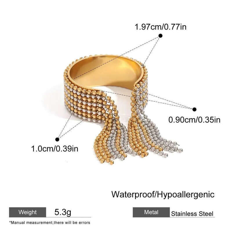 2025 Designer Gold Plated Stainless Steel Two Tone Chain Tassel Bracelet Adjustable Ring Set Stylish Jewelry for Gift