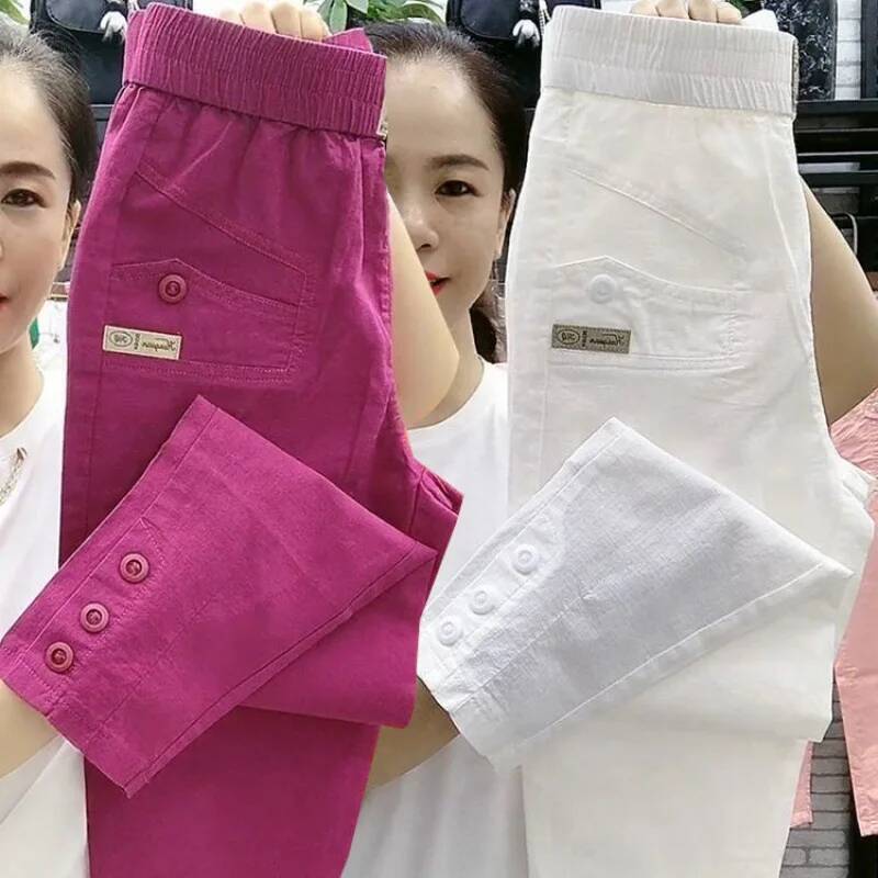 New 2025 Fashion Korean Women's Spring Summer Casual Slim Elastic Waist Pants Female Harun pants Ladies Trousers dongdumaoyi